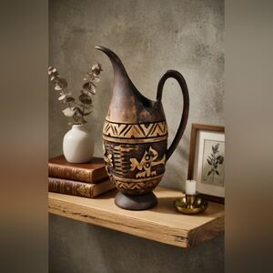 Premium Rare Signed Pokot Kenyan Carved Pitcher Tribal Art